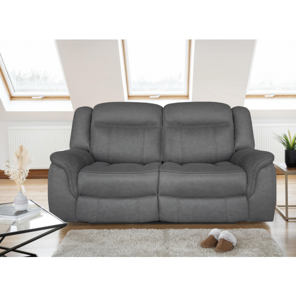 DOVER 2 Seater Manual Recliner in Grey Faux Suede