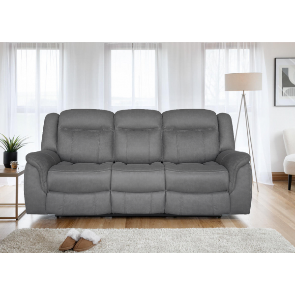 DOVER 3 Seater Manual Recliner in Grey Faux Suede